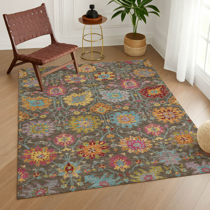 Tapis damassé intérieur / extérieur lavable à la machine ACN2288, Rectangle 9 pi x 12 pi