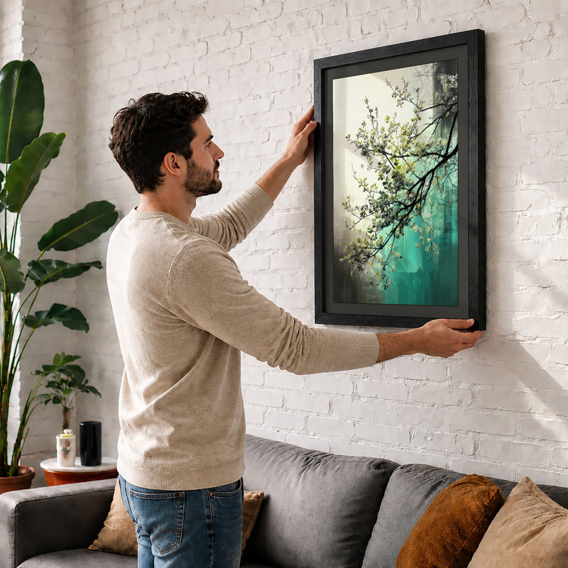 Blossoms In Geometry Modern - Single Picture Frame Print, A1 - 84.1 x 59.4 cm, Black