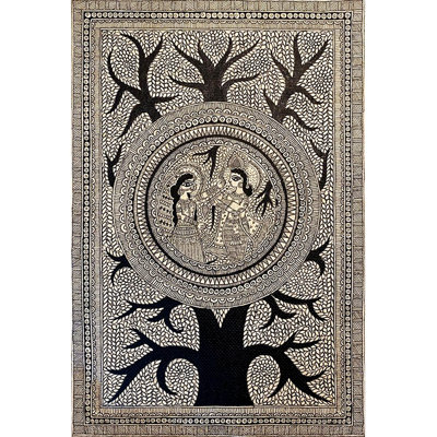 Radha Krishna - Attrait du centre | Acrylique sur papier fait à la main | Par Priti Dalwadi