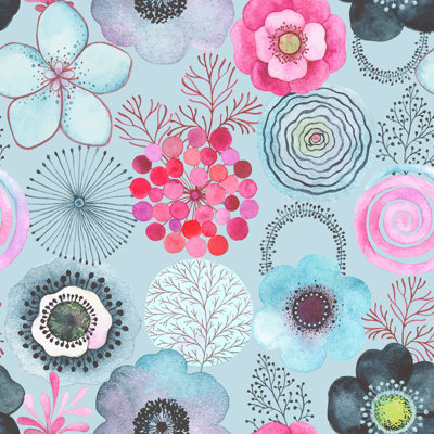 Panneau de papier peint avec fleurs et baies L 18,75 pi x l 25 po