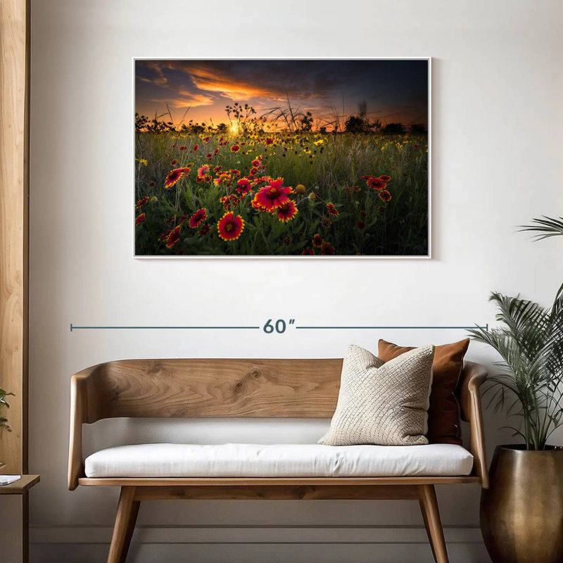 Aube au champ de fleurs, Cadre flottant blanc, 43 po x 29 po