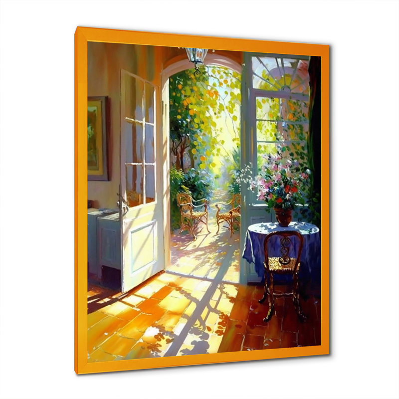 Après-midi soleil dans la maison du lac I - reproduction sur toile, L 12 po x H 20 po, Impression dorée sur toile encadrée