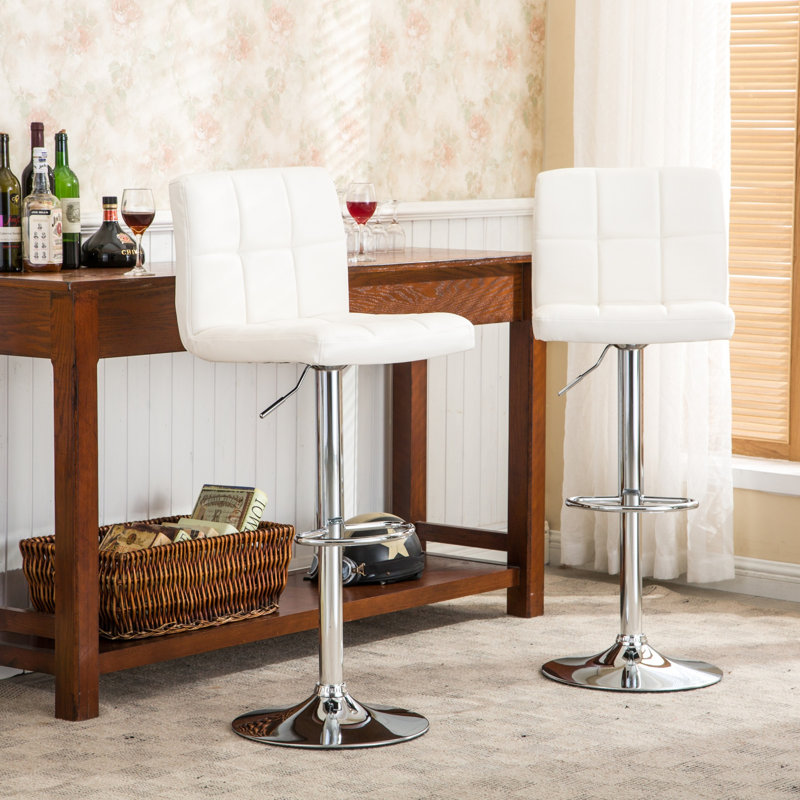 Tabouret de bar pivotant et réglable en similicuir, Blanc