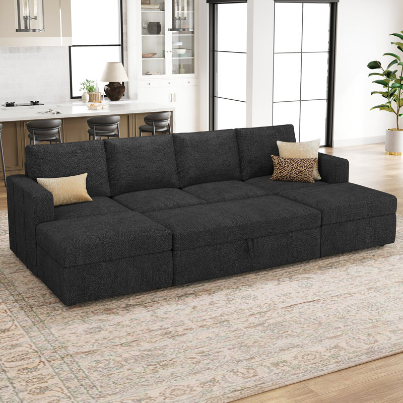 Rafael U Shaped Sofa Set Convertible Large Pull out Sofa Bed Livingroom Sleeper Modular Sectional Couch With Storage Ottoman
