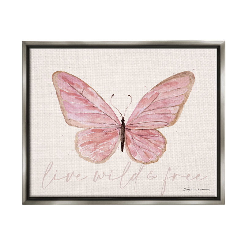 «Live Wild & Free», papillon rose, toile flottante encadrée par Stephanie Workman Marrott, H 17 po x l 21 po x P 1,7 po
