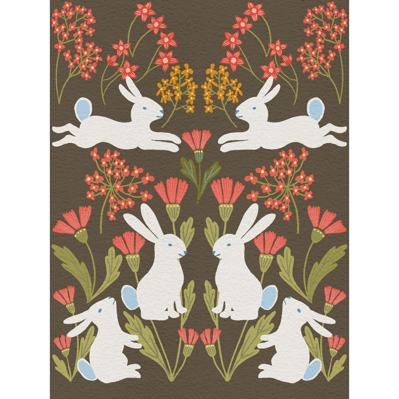Folk Flower and Rabbit II 1 Piece Wrapped Canvas Wall Art, 91 cm H x 61 cm W