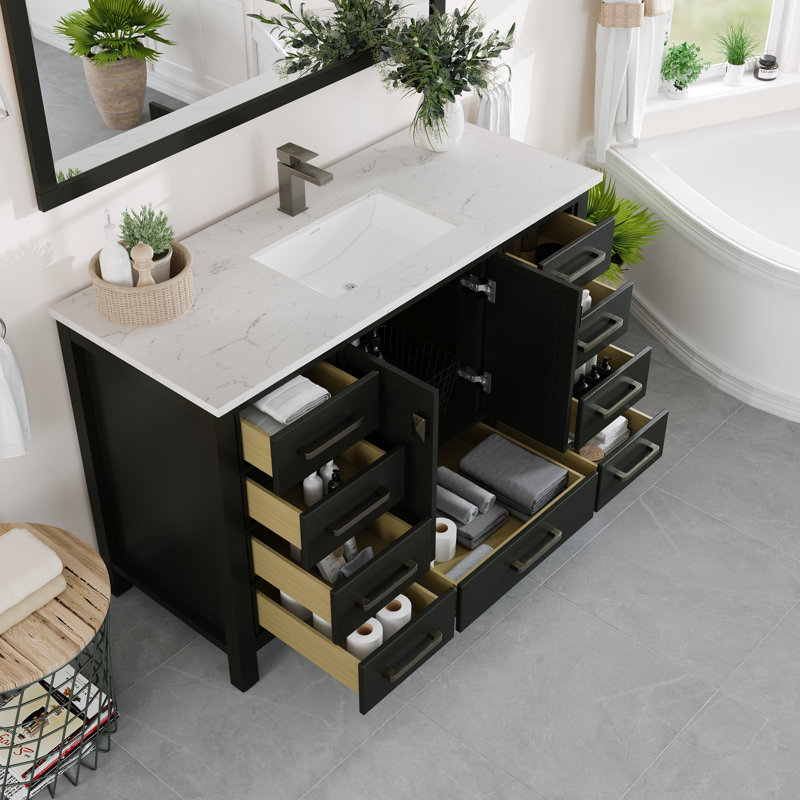 Ensemble de meuble-lavabo simple 48 po Baisden, Quartz - blanc de Carrare, Espresso