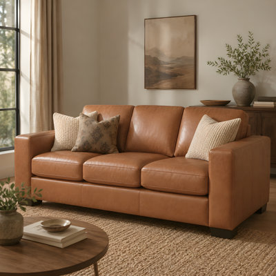 Oversized Genuine Leather Sofa – Deep Seat Square Arm Couch for Contemporary Living Room