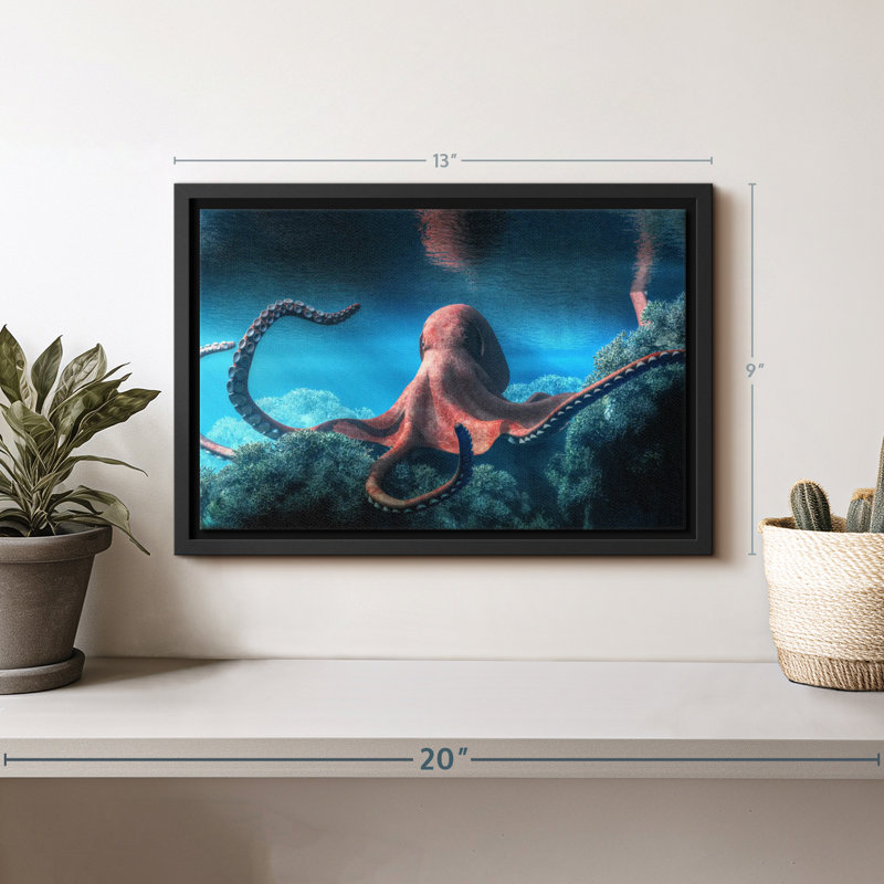 Adulte pieuvre, reproduction sur toile, H 9 po x l 13 po