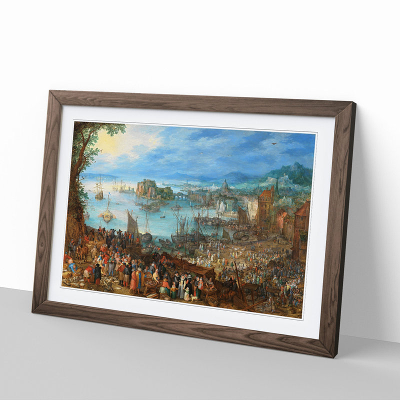 Great Fish Market by Pieter Bruegel the Elder - Picture Frame Painting, 48cm H x 65cm W x 2cm D, Walnut Framed