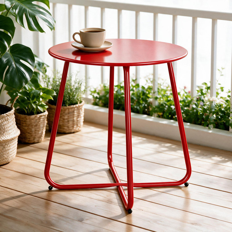 Table d'appoint ronde en acier de 45 cm (17,7 pouces) avec pieds croisés, rouge, Rouge
