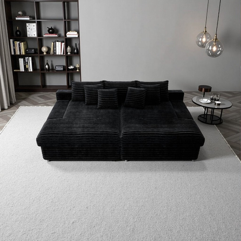 Canapé modulaire moelleux en velours côtelé 4 places, sans assemblage, noir (L 118 po x l 67 po), Velours côtelé noir