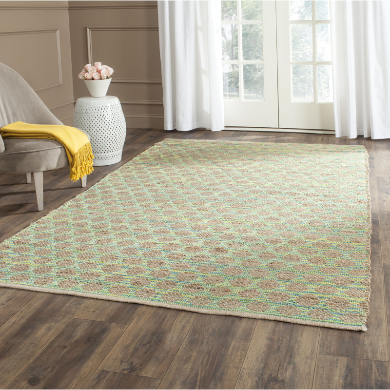 Arria Cape Cod Hand Woven Jute/Cotton Polka Dots Rug in Teal/Natural, Rectangle 4' x 6'