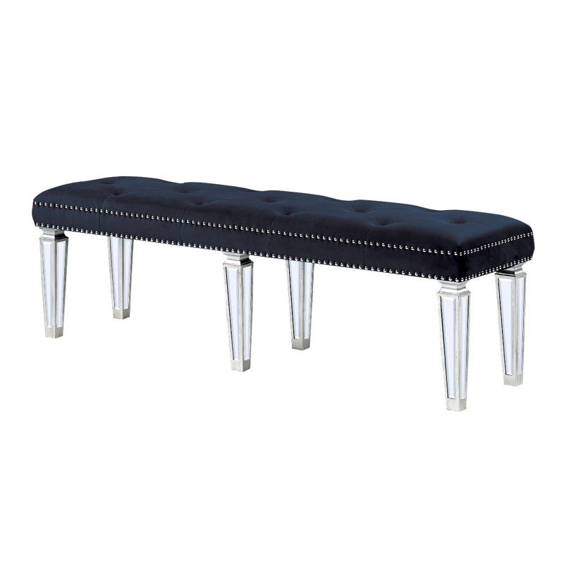Banc Emmitt, velours bourgogne et miroir, Noir, Argent argent