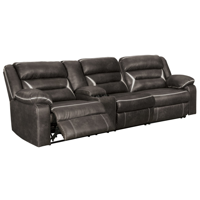 Planas 123'' Faux Leather Power Reclining Sofa, Brown Faux Leather