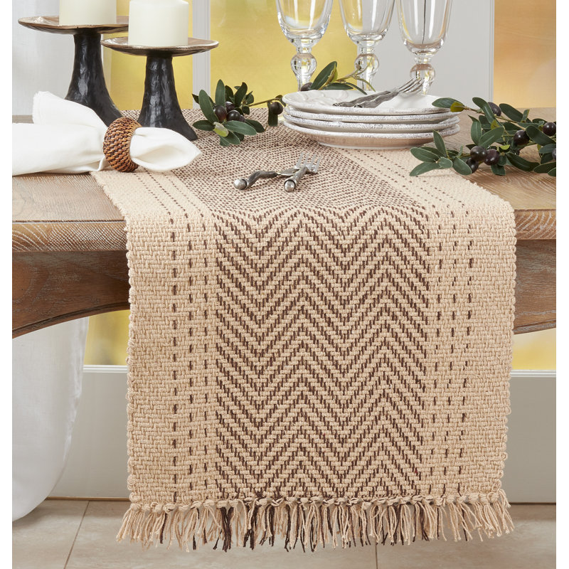 Beige and Brown Cotton Kantha Stitch Table Runner
