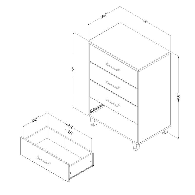 Arlen 4-Drawer Dresser, White Pine/Black Matte