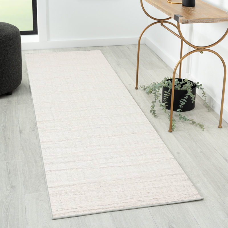 Modern Geometric Lines Area Rug, 2x7, Ivory