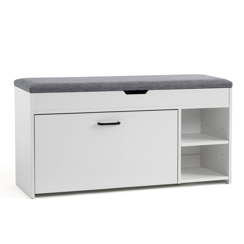 Banc de rangement rembourré Bronius, Blanc
