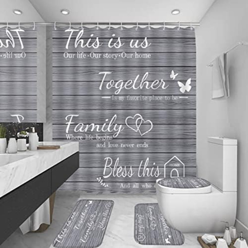 Ensemble de rideau de douche 4Pcs Family, Gris clair