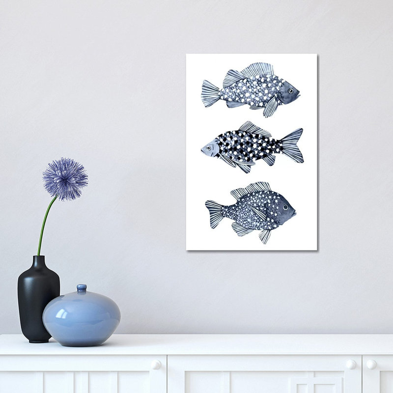 " Blue Fish I " by Emma Scarvey Painting Print, 18" H x 12" W x 1.5" D