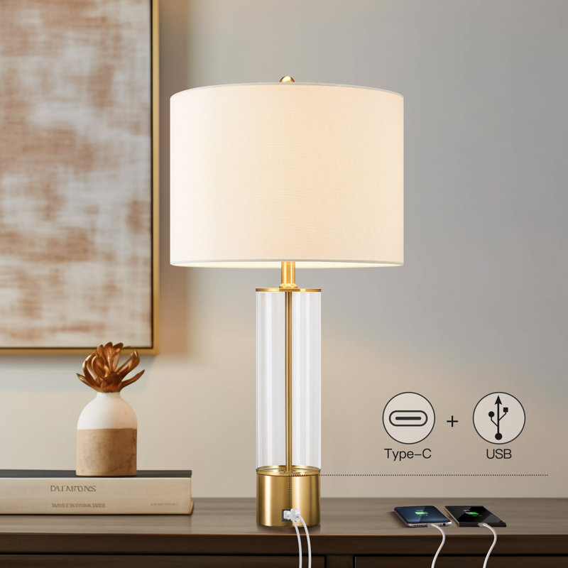 2-Pack USB Table Lamp With White Shades and Type C Port
