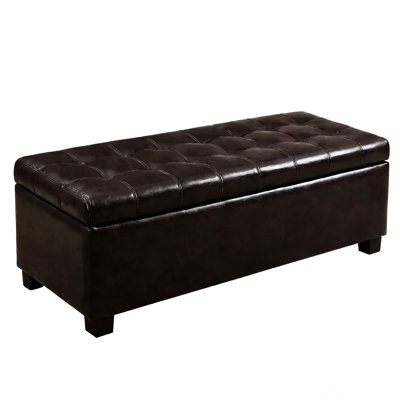 Banc de rangement multifonctionnel 51,03 pouces avec charnières, cuir synthétique, pieds en bois et charnières pour le hall d'entrée, détails élégants surpiqués
