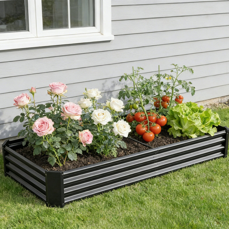 8x4 Ft Galvanized Steel Raised Garden Bed Kit - 1ft High, Outdoor Metal Planter Box for Vegetables, Herbs, Flowers & Plants | Easy Assembly, Rust-Resistant, Durable，set of 5