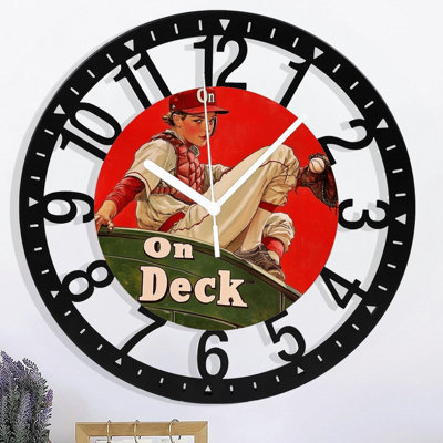 Metal Wall Clock for Living Room -10" On Deck Sign With Baseball Catcher Silent Non Ticking,Battery Operated, Antique Clocks for Farmhouse,Bedroom,Kitchen - Arabic Numerals