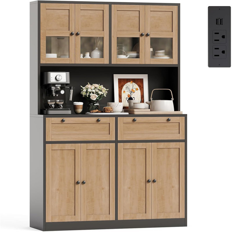 Armoire de cuisine haute à 4 portes avec station de recharge, Natural/Black
