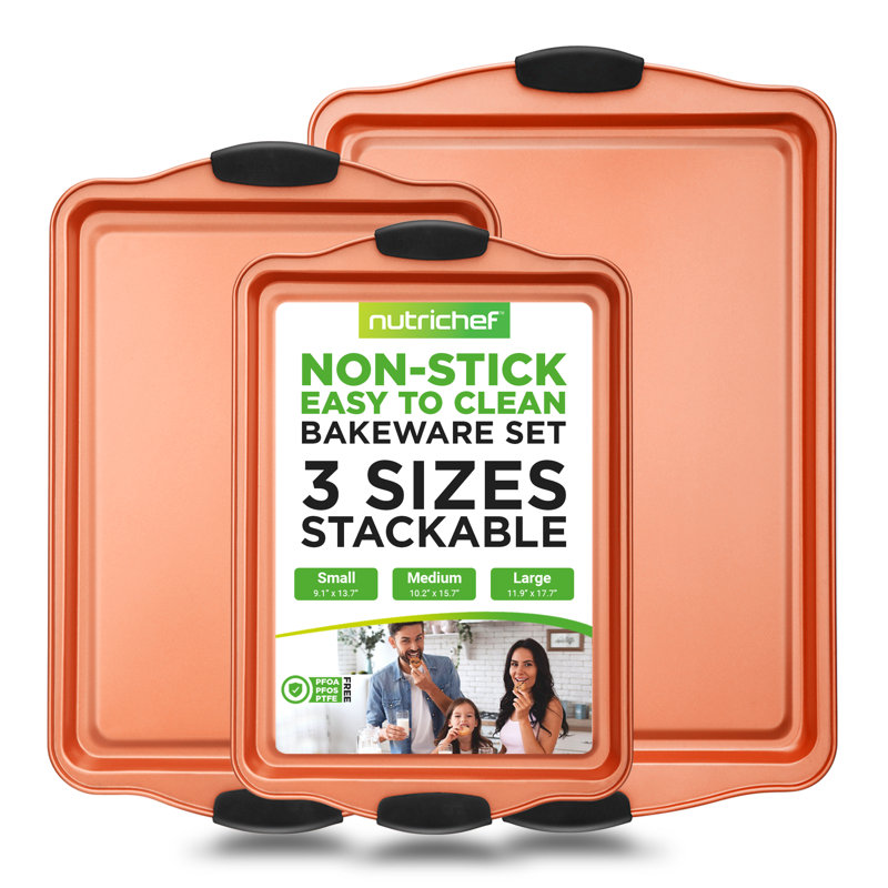 NutriChef Non-Stick Carbon Steel 3 Piece Baking Sheet Set