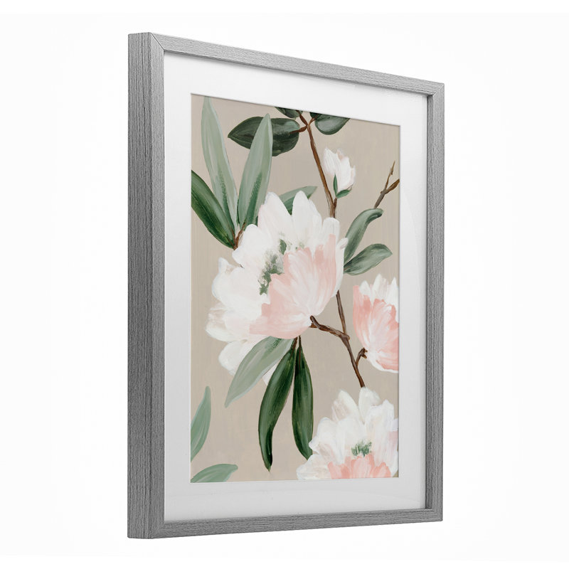 «Rose Elegance Foliage», reproduction encadrée sous verre, design par Alex Black, H 16 po x l 13 po, Cadre de ferme gris