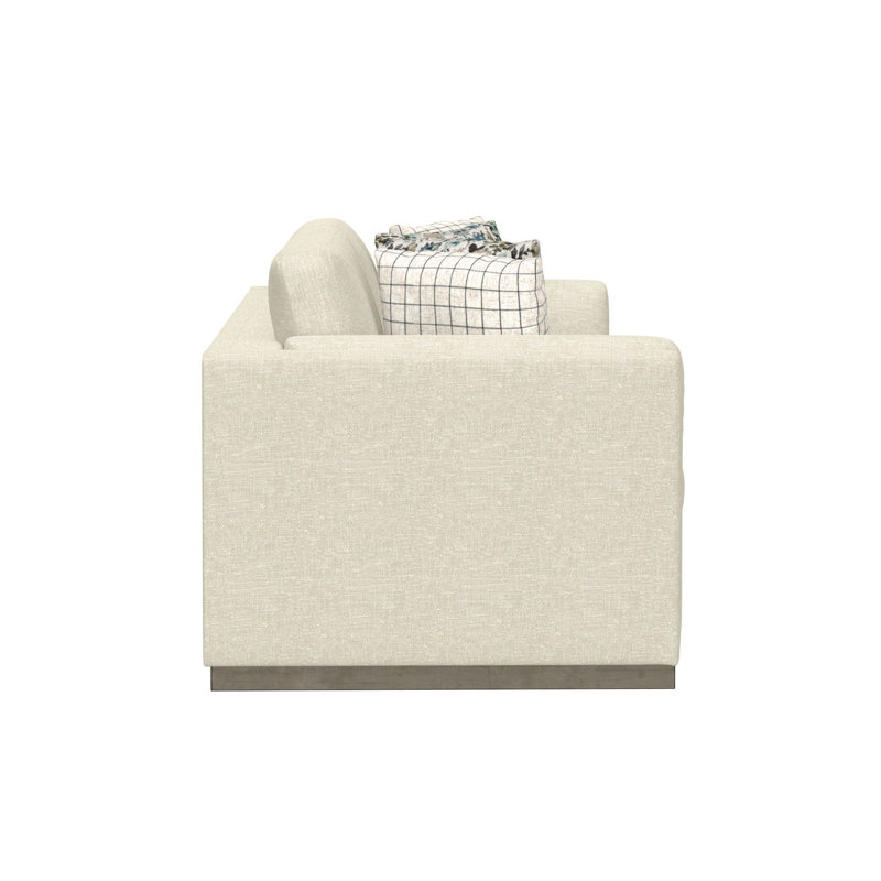 Icarus 91" Wide Sofa in Cream with a Gray Wood Plinth Base, 35.25" H x 89.76" W x 38.6" D