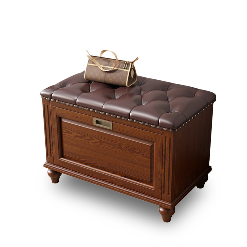 Banc rembourré en bois massif noyer, H 19,69 po x l 26,77 po x P 14,96 po