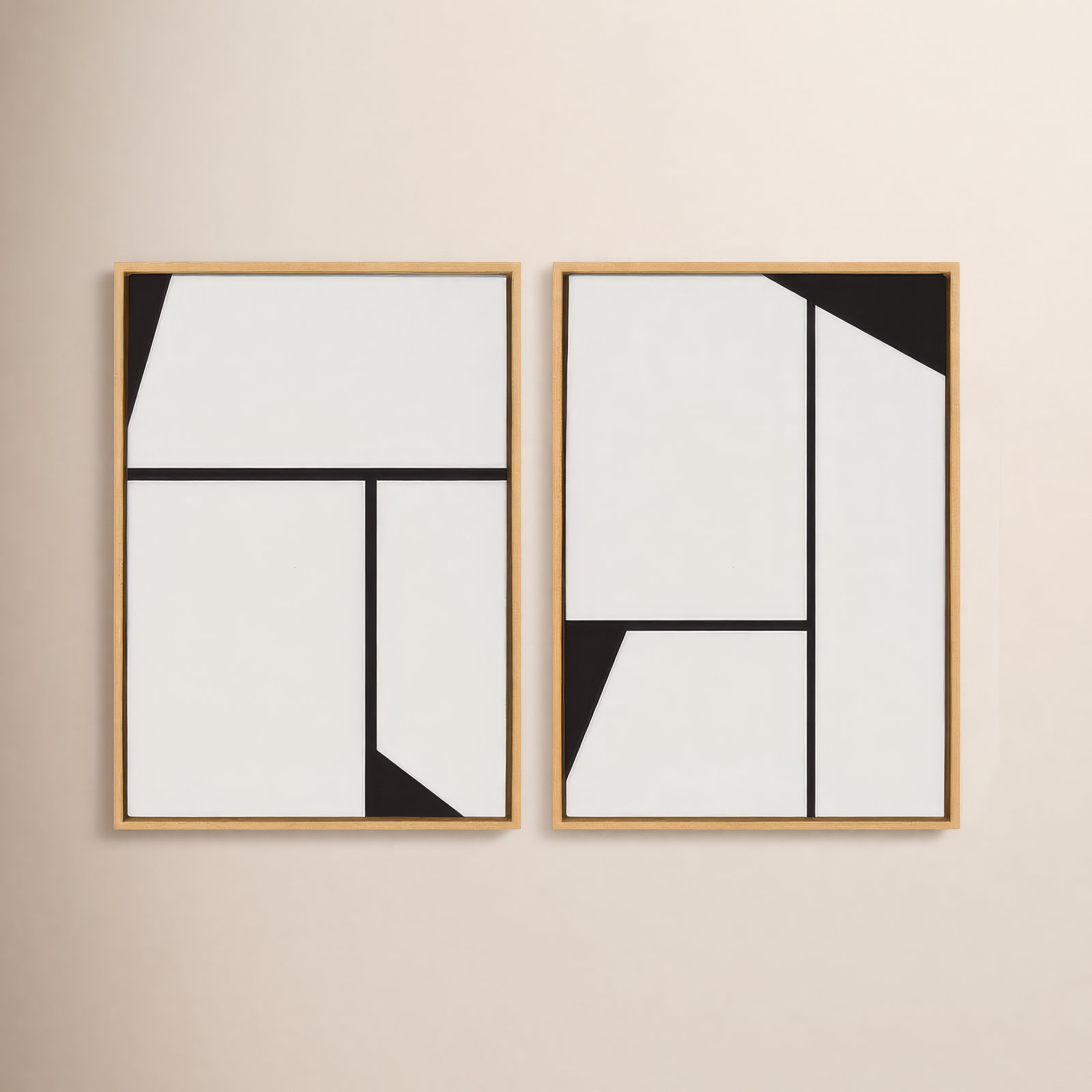 Bauhaus Sleek Abstract Painting, Natural Frame, 33" W x 23" H