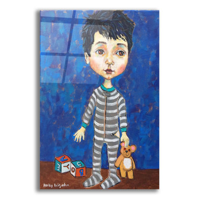 «Blue Pyjama Boy» par Holly Wojhan, art mural en verre acrylique