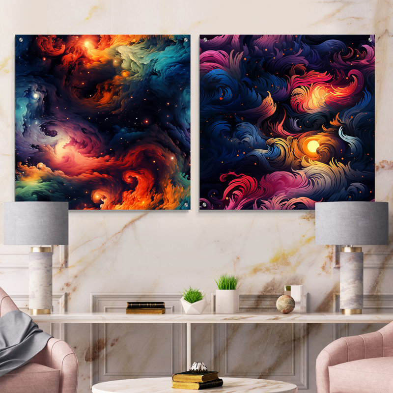 Kitt - Ensemble de 2 peintures murales abstraites en acrylique, H 36 po x l 73 po
