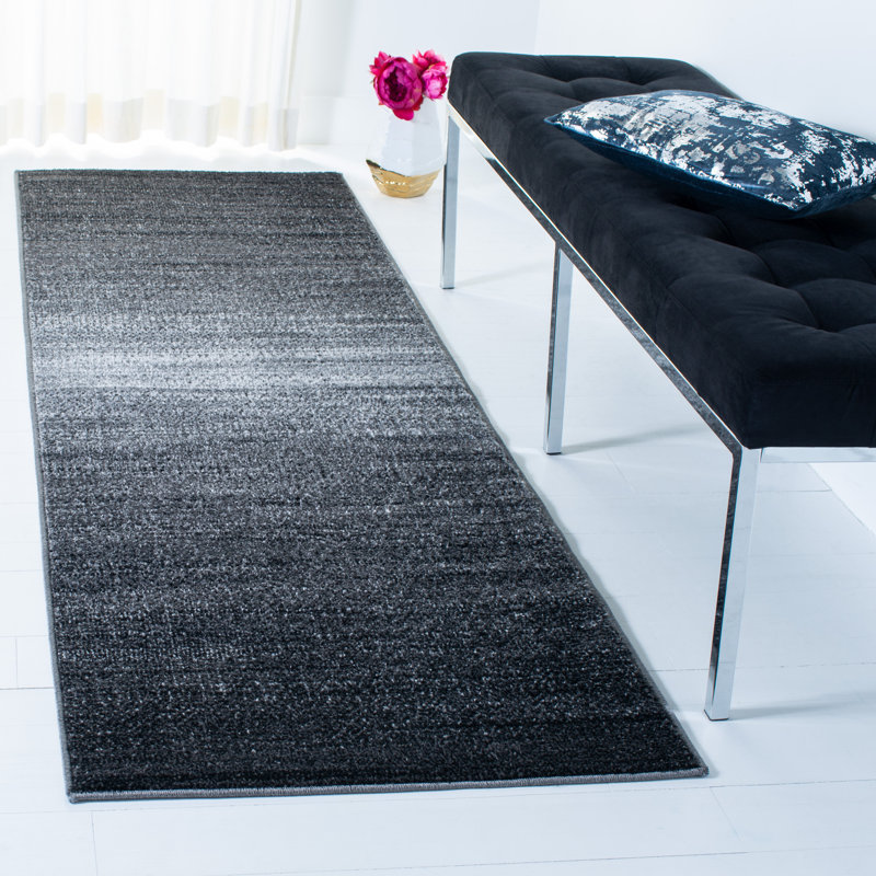Difranco Machine Made Power Loom Polypropylene Area Rug in Dark Gray/Light Gray, Runner 2'6" x 8'