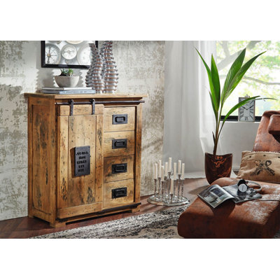 Railway Solid Wood 90 cm W Chest of 4 Drawers