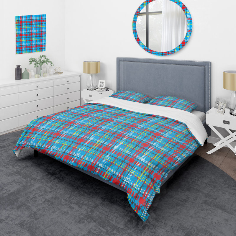 Tartan à carreaux bleus - ensemble de housse de couette abstrait - microfibre de polyester