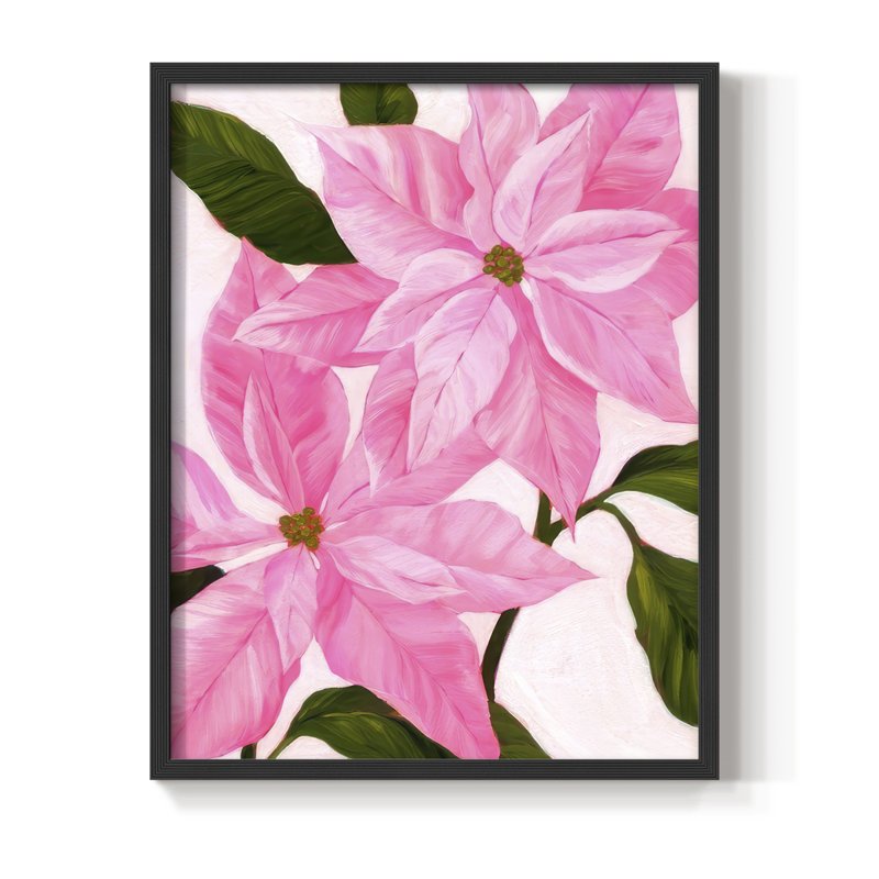Reproduction encadrée néon rose poinsettias II - bois massif, Noir, noir, noir, noir, H 15 po x l 12 po