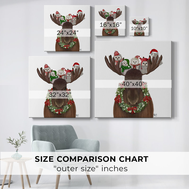 «Christmas Moose And Christmas Owls» sur toile, H 10 po x l 10 po x P 1,5 po