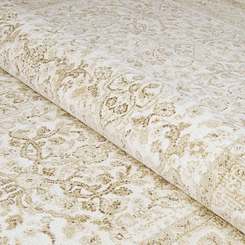 Duckett Abstract Champagne Pearl Performance Area Rug, Rectangle 5'3" x 7'6"