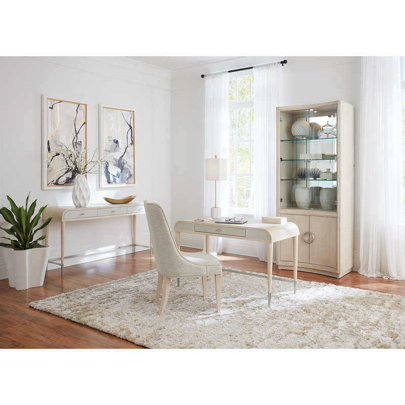 Cream Oak Veneer and Metal Console Table with Storage