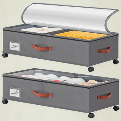 Contenants de rangement sous le lit avec roulettes, ensemble de 2 très grands organisateurs de rangement sous le lit avec couvercle transparent, roulettes à 360 ° et poignées triples pour couvertures, chaussures, vêtements et articles saisonniers