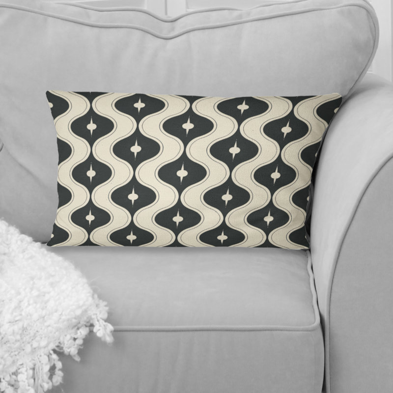 Coussin lombaire Mid-Century noir beige et quadrilobe Elegance I