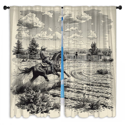 Cowboy Window Curtains  Landscape Sheer & Room Darkening - 2 Panels