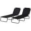Ensemble de 2 chaises longues pliantes noires, chaise longue d'extérieur inclinable à 5 positions avec structure en acier pour patio