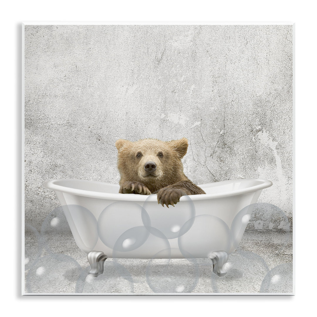 'Baby Bear Bath Time Cute Animal' - Graphic Art Print Union Rustic