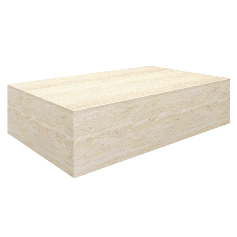 Table basse David de qualité contractuelle en travertin, Travertin, Bois